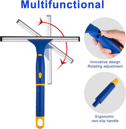 ITTAHO Swivel Shower Squeegee for Glass Doors, All-Purpose Anti-Slip Window Squeegee with 2 Blades, Window Cleaner Tool Bathroom Squeegee for Shower Doors, Tile Shower Walls，Mirrors,Car Windshields