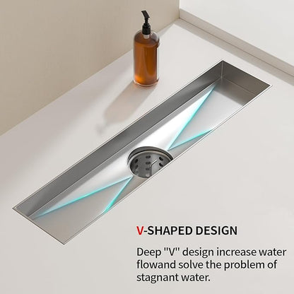 Linear Shower Drain, 304 Stainless Steel with Adjustable Leveling Feet, Hair Strainer,Reversely Install Place to Create an Invisible Floor Drain - Silver -18-Inch