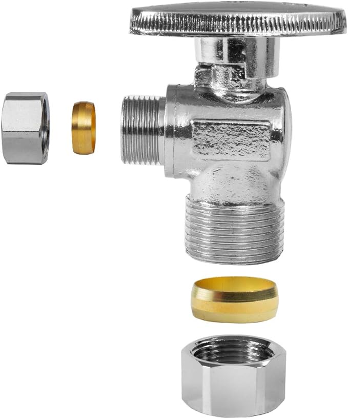 EFIELD Angle Stop Valve 1/2" Nominal (5/8" OD) Compression x 3/8" OD, 1/4-Turn, UPC Certified,(VALVE116)