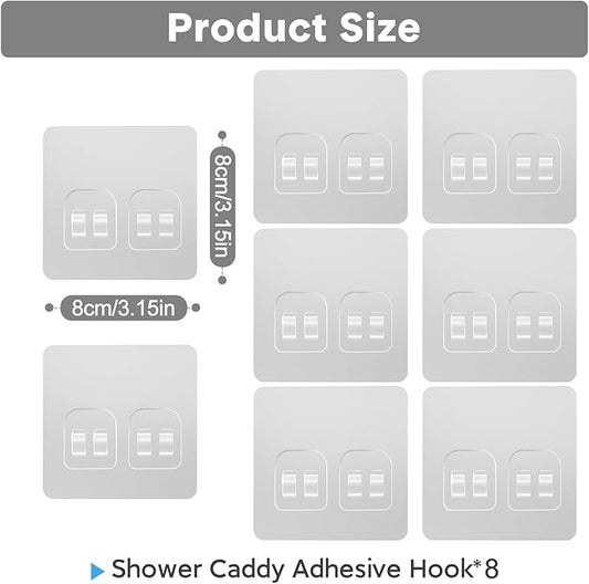 Shower Caddy Adhesive Replacement, Double Hooks No Drilling, Transparent Strong Adhesive Waterproof for Shower Caddy, Bathroom Storage Shelves, Kitchen Racks (Double Hooks * 8pcs)