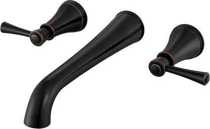 SITGES High Flow Oil Rubbed Bronze Wall Mount Bathtub Faucet with Two Level Handles,Extra-Long 10.5" Spout Reach Solid Brass Wall Tub Filler with Rough-in Valve Included