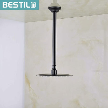 BESTILL 12 Inch Ceiling Mount Rain Shower Head Arm and Flange, Matte Black