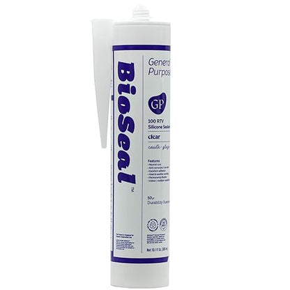 Clear BioSeal Waterproof Caulk & Sealant 100% RTV Silicone Sealant, 10oz Cartridge, Low Odor & Won't Yellow Silicone Clear, (Pack of 10)