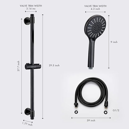 Adjustable Shower Slide Bar with 5-Function Handheld Shower Head, Stainless Steel Grab Slide Bar Combo with Extra Hose (Oil Rubbed Bronze)