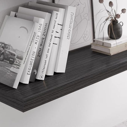 Floating Shelf, Set of 3 Wall Shelf, 24 in W x 12.75 in D x 2 in H Wooden Floating Wall Shelf with Invisible Brackets for Living Room/Bedroom/Bathroom/Kitchen Storage and Decor, Black Wood