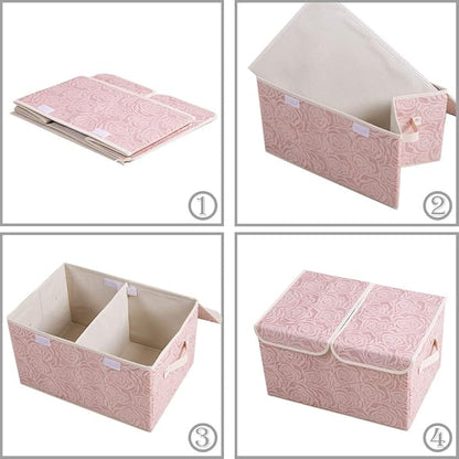PRANDOM Large Stackable Storage Bins with Lids Fabric Decorative Storage Box Cubes Organizer Containers Baskets with Cover Handles Divider for Bedroom Closet Living Room 17.3x11.8x9.8 Inch 3 Pack