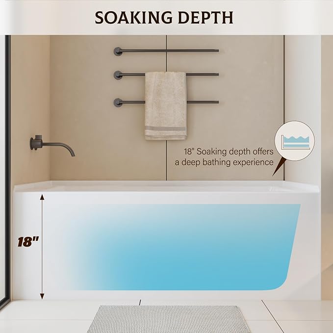 Acrylic Alcove Bathtub 60×30 Inch Drop-In Bathtubs – Left Hand Drain & Overflow, Space-Saving Drop-In Soaking Tub with Skirted Front, Recessed Bathtubs Ideal for Apartment or Guest Bathroom
