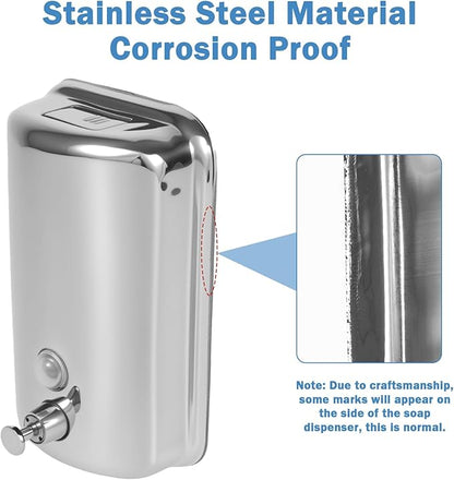 34 oz/1000ml Stainless Steel Commercial Soap Dispenser Wall Mount, Hand Soap Dispenser for Bathroom, Refillable Soap Liquid Dispenser for Bathrooms Kitchen Restaurants Hotel Hospitals
