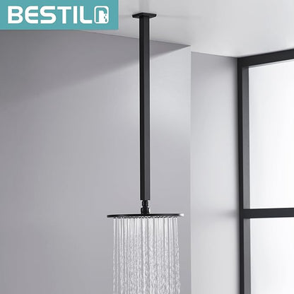 BESTILL 24 Inch Matte Black Ceiling Mount Shower Arm and Flange, Square Rain Shower Arm