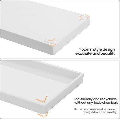 Vanity and Bathroom Tray, 7.7" ABS Countertop Organizer,Waterproof Vanity Tray for Toilet Tank,Perfume,Soap,Keys,Bathroom Accessories,Kitchen and Bath Trays,Non Slip Small Trays,White,2 Pack