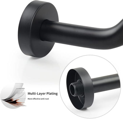 S Shape Shower Arm with Flange,High Rise Shower Head Extension Arm,Stainless Steel 15.5 Inch Shower Arm Extension,Matte Black,9Z3MK