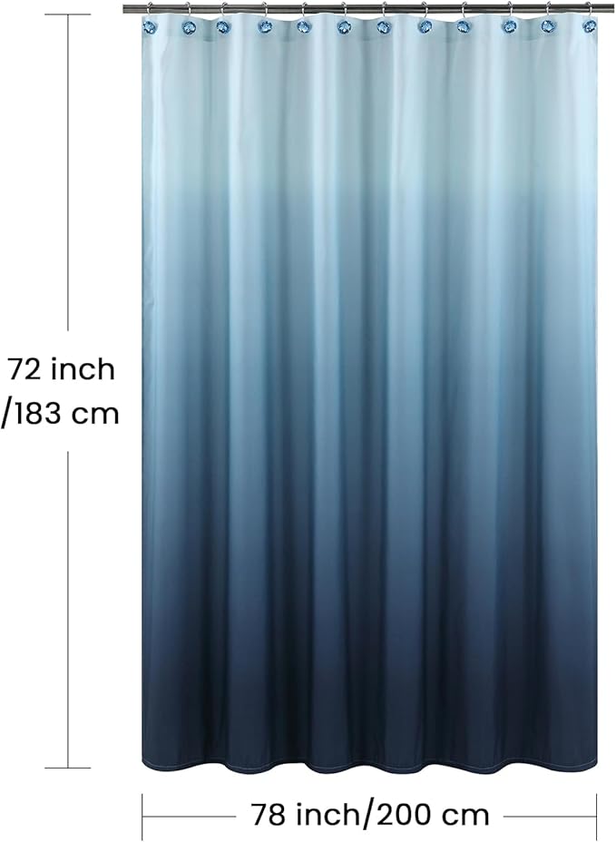 Fabric Shower Curtain, Blue Ombre Modern Shower Curtains for Bathroom, Waterproof Bathroom Curtains, 78" W x 72" H
