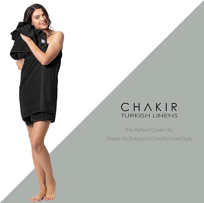 Chakir Turkish Linens Premium Cotton Absorbent Turkish Towels (8-Piece Towel Set, Black)