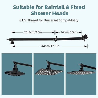 iFealClear All Metal 16" Shower Head Extension Arm, Solid Brass Shower Head Extender Adjustable Height Angle, G1/2 Universal Connection Stainless Steel Rain Shower Pipe, Lock Joint, Oil Rubbed Bronze
