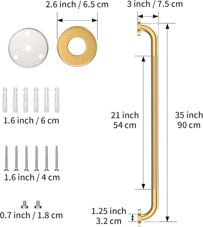 36 Inch Anti Slip Shower Grab Bar Gold, Munzong 2 Pack Bathroom Grab Bar, Knurled Bathroom Balance Bar,Safety Hand Rail Support Handicap Elderly Injury Senior Assist Bath Handle