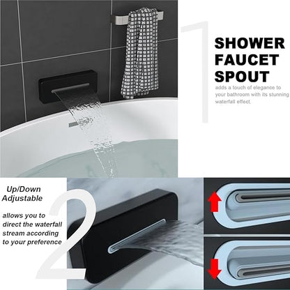 ENGA Shower System with Tub Spout, Bathtub Shower Faucet Combo Set - 10" & 6" Square Rain Shower Heads with 2 in 1 Handheld Spray, 4 Way Water Diverter, Matte Black