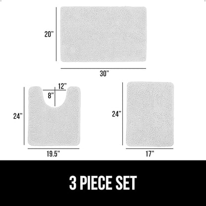 GORILLA GRIP Bathroom Rug Sets 3 Piece, Bath Mat Set and Oval Toilet Base with Rubber Backing, Plush Absorbent Shaggy Chenille Washable Mats, Includes 24x19.5, 24x17 and 30x20 Inch Rugs, White