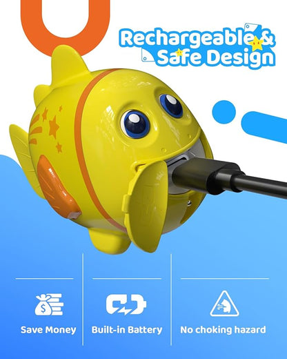 Rechargeable Swimming Fish Toy, Light up Bath Toys with Temp-Color Eyes for Baby Bath, Alive Pool Diving Toys for Kids Ages 4-8, Toddler Bathtub, Water Table