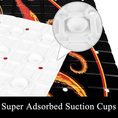 Bathtub Mats for Shower Tub, Anti-Slip Bath Mats for Inside Tub, Bathroom Shower Mats with Drain Holes and Suction Cups (Aesthetic Red and Yellow Octopus Black Background)
