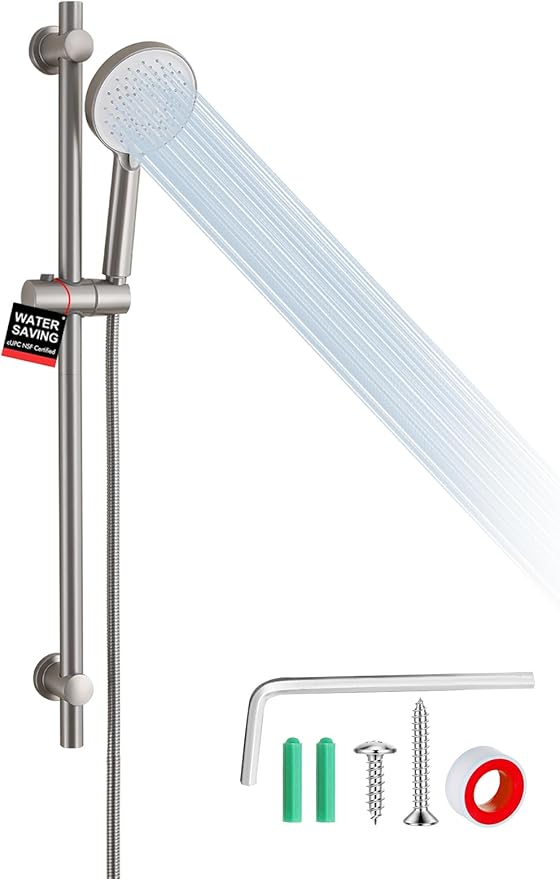 Handheld Shower Head with Slide Bar, 2.5GPM High Pressure 3-Function Adjustable Handheld Shower Head with 59-Inch Hose and Adjustable Holder (Nickel)