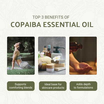 Copaiba Essential Oil - Direct from Amazon Jungle Essential Oils Brazil - Steam Distilled - Aceite de Copaiba for Aromatherapy, Massage, Diffuser, DIY Candle and Soap Making - 2lbs