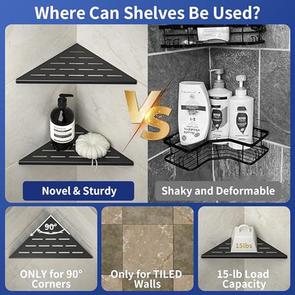 Corner Shower Shelf 10" Matte Black 304 Stainless Steel Slot Design Recessed Corner Shelf Bathroom Grout in Shelf for Tiled Wall