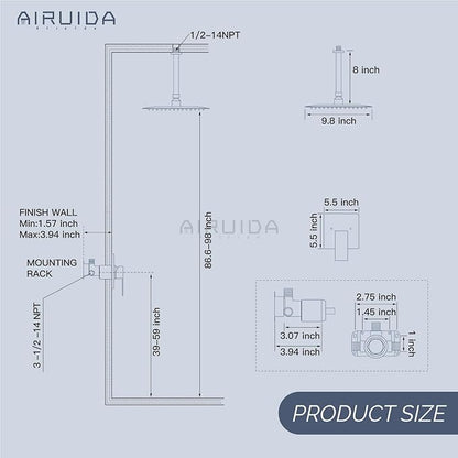 Airuida Shower Faucet Set and Handle Set Single Function Shower Trim Kit Ceiling Mount Rainfall Shower System with Male Threads and Rough-in Valve 10 Inch Square Shower Head Brushed Nickel