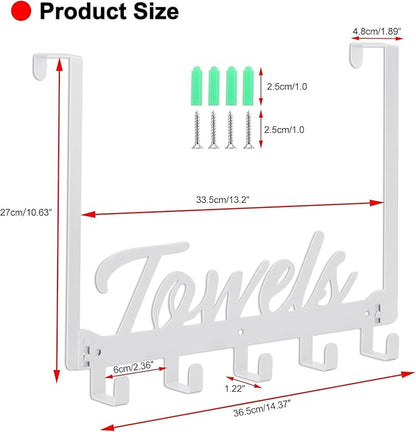 2 Pack Over The Door Hooks, Towel Rack for Bathroom Towel Holder for Hanging Heavy Duty, Over Door Hanger with 10 Coat Hooks for Bedroom Bathroom Kitchen Bag, Coats, Hats (White)