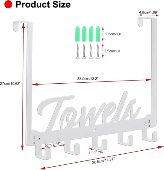 2 Pack Over The Door Hooks, Towel Rack for Bathroom Towel Holder for Hanging Heavy Duty, Over Door Hanger with 10 Coat Hooks for Bedroom Bathroom Kitchen Bag, Coats, Hats (White)