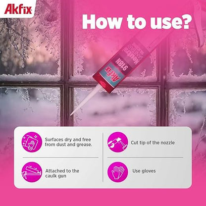Akfix 918N White 100% Silicone Caulk for Kitchen and Bathroom (1x10.5 fl.oz.) - Solvent-Free, Low Odor, UV & Water Resistant, Fast Curing, Paintable, High Elasticity Silicone Sealant | White, 1 Pack