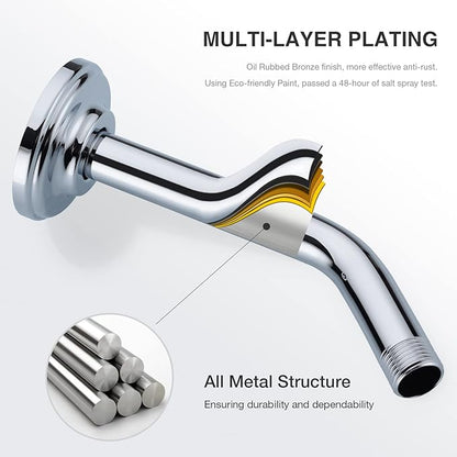 9 Inch Angled Shower Arm with Flange,Wall-Mounted Heavy Duty Stainless Steel, Shower Head Extension Extender Pipe Arm, For Fixed Bathroom Shower Head,Chrome