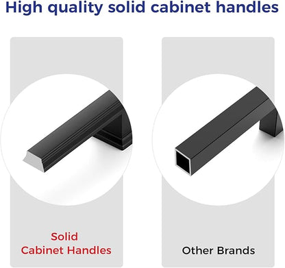 Ravinte Hardware 15 Pack Matte Black Cabinet Pulls, 5 Inch (128mm) Hole Center Zinc Alloy Drawer Handles for Kitchen Cabinets, Cupboards, Dressers, Square Solid Metal Hardware