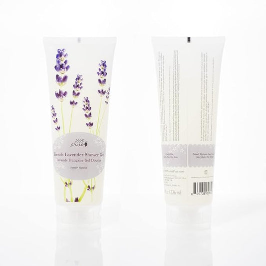 100% PURE French Lavender Shower Gel Natural Foaming & Hydrating Body Wash - Deeply Moisturizing Gentle Soap Cleanser for All Skin Types, Even Sensitive - Gluten-Free - 8 Fl Oz