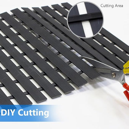 Bath Mat Non Slip Shower Mat Bathtub with Drain Holes and Heavy Duty Rubber No Suction Cups Sturdy Shower Stall Tub Mat for Bathroom, Shower Floor, Pool, SPA, (Black, 4FT X 34FT)