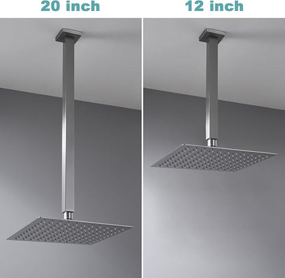BESTILL 20 Inch Brushed Nickel Ceiling Mount Shower Arm and Flange, Square Rain Shower Arm