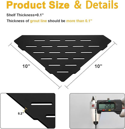 Recessed Corner Shower Shelf, 10" SUS304 Stainless Steel, Heavy Duty Shower Shelf, Grout in Bathroom Shelves for Tile Walls (1 Pack, Rectangle-Matte Black)