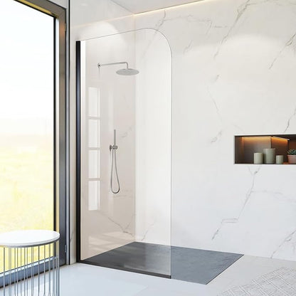 Glass Shower Panel, 34" W x 78" H Semi-Framed Fixed Shower Glass Panel in Matte Black with 5/16"(8mm) Clear Tempered Glass Door, Simple Shower Door Panel for Bathroom