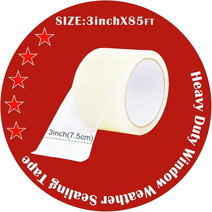 Transparent Window Weather Sealing Tape, 4-Inch x 85FT, Clear Window Draft Isolation Sealing Film Tape-Clear Draft Stopper Adhesive Tape for Doors, Windows and Shower Glass Gaps (4-Inch x 85FT)