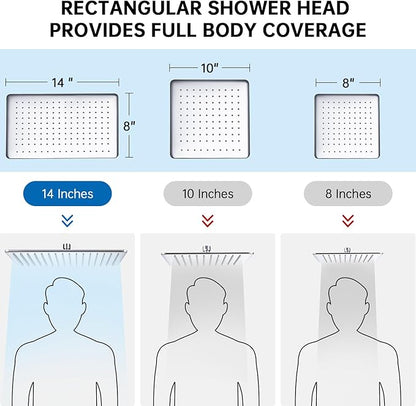 G-Promise All Metal 14 Inches Rain Shower Head with Handheld Built-in Power Wash Mode, 3-way Shower Diverter with Pause Setting, 11 Inches Adjustable Extension Arm, Long Hose (Chrome, 14 Inches)