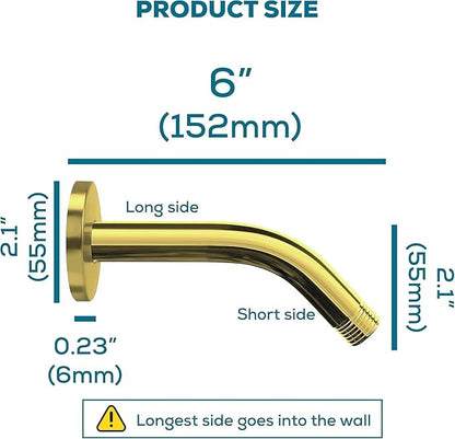 SparkPod 6 Inch Shower Arm with Flange - Solid Stainless Steel Shower Head Extension Arm - Wall-Mounted for Fixed & Handheld Showerheads - Teflon Tape Included (Standard 6", Egyptian Gold)