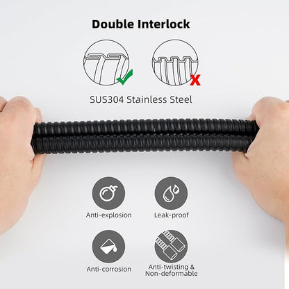 Hibbent All Metal Shower Hose, 90 Inch Stainless Steel Extra Long Shower Hose Replacement, Anti-Twist Flexible Bathroom Handheld Shower Head Hose Extension with Brass Insert & Nut, Matte Black