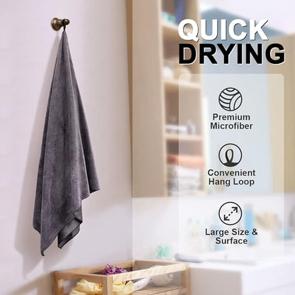 Orighty Bath Towel Pack of 4 - Soft Feel Grey Bath Towel Sets, Highly Absorbent Microfiber Towels for Body, Quick Drying, Microfiber Towels for Sport, Yoga, SPA, Fitness, (27’’ x 54’’)