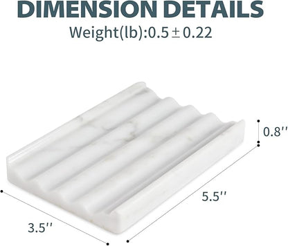 2 Pcs Soap Holder for Bathroom, Marble Soap Dish for Kitchen Countertop, Bathroom Tray with Creative Wavy Design, Soap Saver for Bath Tub, Sponges, Italian Natural Stone(Bianco Carrara)