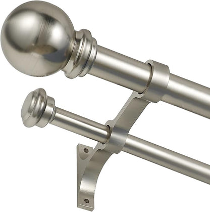 Double Curtain Rod 84 to 120 inch, Adjustable 1 inch Double Drapery Rod Rods for Windows and Doors with Ball Round Finials and Premium Aluminum Brackets Set (84-120",Brushed Nickel)