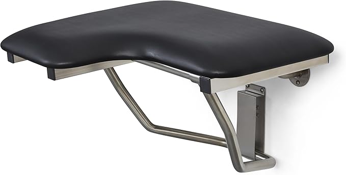 32" x 22.5" Black Padded Cushion Wall Mount Folding Left-Handed Transfer Bench Shower Seat, ADA Compliant