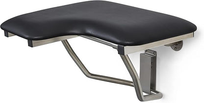 32" x 22.5" Black Padded Cushion Wall Mount Folding Left-Handed Transfer Bench Shower Seat, ADA Compliant