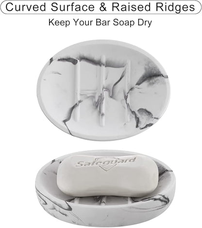 Marble Look Soap Dish - Bar Soap Holder for Shower, Bathroom & Kitchen Sink