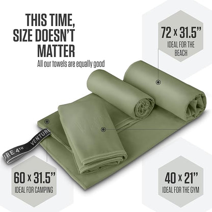 VENTURE 4TH Quick Dry Towel. Microfiber Travel Towel Ideal for Camping, Hiking, Backpacking, Gym. Lightweight & Fast Drying Travel Towels for Body. Compact & Easy to Pack - Army Green Extra Large