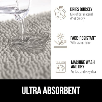GORILLA GRIP Bathroom Rug Sets, Soft Chenille 2 Piece Area Rugs Set, Toilet Base Mat and 30x20 Carpet, Absorbent Microfiber Washable Mats Dry Quickly, Home Décor and Bath Room Accessories, Light Gray