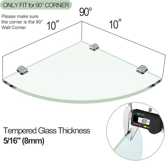 2-Pack Glass Corner Shower Shelves,Wall Shelf Bathroom for Storage,5/16" Tempered Glass,Shower Caddy Organizer,Shelf Holder for Wall Corner, Bathroom, Living Room
